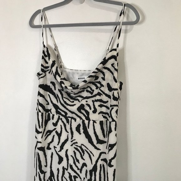 Missguided Zebra Midi Slip Dress Size 8 Medium Sleeveless Satin White Black - Picture 3 of 10